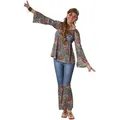dressforfun Hippie-Kostüm Frauenkostüm Hippie Girl Harmony, Outfit in Jeans- und Ornamentenoptik bunt M | M