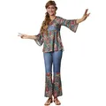 dressforfun Damenkostüm Hippi Girl Harmony, Outfit in Jeans- und Ornamentenoptik inkl. Stirnband - M