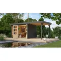 Gartenhaus KARIBU "Langesee 5 mit Anbaudach", grau (terragrau), ohne Fußboden, ohne Rück- und Seitenwand, ohne Dacheindeckung, Gartenhäuser, aus hochwertiger nordischer Fichte mit wasserabweisender Profilierung