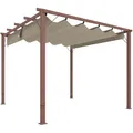 Outsunny Pergola ca. 3x3m Garten Pavillon mit Magnetbefestigung, Terrassendachung aus Aluminium, Gartenpavillon mit verstellbares Dach, Freistehend, UV Schutz 30+, für Terrasse und Garten, Naturholz