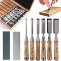Hawerk Stechbeitel Set für Holz - Stemmeisen Set - Meißel für Holzbearbeitung - 6 Beitel + 2 Abziehsteine + Koffer - Satz Stecheisen für Holz - Holzmeiselset für Holzarbeiten