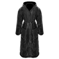 Gräfenstayn® Damen & Herren Kuschelfleece Bademantel mit Kapuze Größe S-XXXL mit Öko-Tex Standard 100 Flanell Fleece (L, Schwarz)