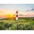Fototapete LIVING WALLS "Leuchtturm Sylt", bunt (hellblau orange grün rot weiß), B:3,36m L:2,6m, Vlies, Tapeten, Dünen Tapete Strand Fototapete Wohnzimmer Tapeten Flur Design Optik
