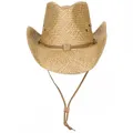 Strohhut mit Kinnband hellbraun Westernhut Cowboyhut Sonnenhut Stroh Hut NEU
