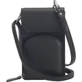 Josephine Osthoff Handy Umhängetasche mit Vortasche für Kopfhörer, handgemacht aus 100% Echtleder, Crossbody Schultergurt, 4 Kartenfächer - Schwarz
