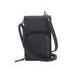 Josephine Osthoff Handy Umhängetasche mit Vortasche für Kopfhörer, handgemacht aus 100% Echtleder, Crossbody Schultergurt, 4 Kartenfächer, Farbe:Schwarz