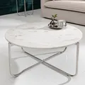 riess-ambiente Runder Couchtisch NOBLE 65cm weiß Marmor abnehmbare Tischplatte klappbar silber Metall Beistelltisch Tisch