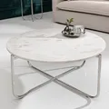 Runder Couchtisch NOBLE 65cm wei� Marmor abnehmbare Tischplatte klappbar silber