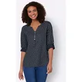 Schlupfbluse CASUAL LOOKS, Damen, Gr. 38, blau (marine, weiß, bedruckt), 100% Viskose, gemustert, mehrfarbig, V-Ausschnitt, Langarm, Blusen
