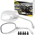 Area1 Universal Motorrad Rückspiegel Paar e-geprüft 2xM10 Rechtsgewinde + 5Adapter, Spiegel kompatibel mit Vintage Custom Chopper Retro Naked-Bikes Scrambler Streetfighter Cafe-Racer (oval/chrom)