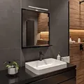 LED-Badspiegel mit Ablage 60x70 cm Schwarz – Badezimmerspiegel Wandspiegel - Schwarz