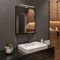 HAJDUK FURNITURE Badspiegel mit Beleuchtung und Ablage Schwarz 70x60 cm Spiegel Badezimmer-Wand-Rasierspiegel mit Stauraum Badezimmerspiegel mit LED Lampe Wandspiegel Hängespiegel Badmöbel