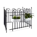 Relaxdays 8 x Gartenzaun Metall Goth Komplettset 4,8 m, Metallzaun aus Eisen, anthrazit, schwarz