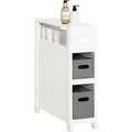 Bzr83-w Nischenregal Mit 2 Abnehmbaren Grauen Körben Küchenregal Badezimmerregal Badschrank Nischenschrank Schmales Regal Toilettenpapier Aufbewahrung Badmöbel Weiß Bht Ca.:20x70x60cm - Sobuy