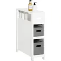 Bzr83-w Nischenregal Mit 2 Abnehmbaren Grauen Körben Küchenregal Badezimmerregal Badschrank Nischenschrank Schmales Regal Toilettenpapier Aufbewahrung Badmöbel Weiß Bht Ca.:20x70x60cm - Sobuy