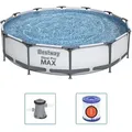 Aufstellpool Bestway Frame Pool Set 366 X 76cm Rund Mit Filterpumpe Weiß 56416