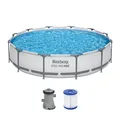 Bestway Steel Pro MAX Frame Pool-Set mit Filterpumpe Ø 366 x 76 cm, lichtgrau, rund, Grau