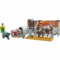 Bruder bworld Kuh- und Kälberstall mit Landwirt Spielfigur Spielzeug Figuren