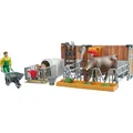 bruder 62611 bworld Kuh- und Kälberstall mit Landwirt, Kuh und Kalb