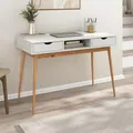 IDIMEX Schreibtisch Stefano weiß/Eiche Farben - Bürotisch mit 2 Schubladen und Fach aus Massivholz, Home Office Tisch, moderner Arbeitstisch