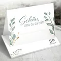 50x Tischkarten Hochzeit Eukalyptus Design Edition – Schön dass du da bist – Platzkarten Grün Gold für Hochzeit, Geburtstag, Taufe, Kommunion – Botanisch, Klappkarten von Funke & Brand