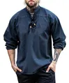 Leonardo Carbone® Mittelalter Hemd Ansbert - Mittelalter Kleidung, Mittelalter Hemd Herren, LARP-Kleidung, Festival Outfit, Karneval Kostüm, Freizeithemden Langarm - 100% Baumwolle Blau S