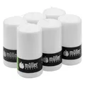 Müller KERZEN Hohe Stumpenkerzen – Set mit 6 unparfümierten weißen Kerzen in Großpackung – 6,8 x 13,5 cm – dekorative Kerzen mit langer Brenndauer von 40 Stunden – tropffreies Wachs
