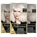 L'Oréal Paris Permanente Haarfarbe, Haarfärbeset mit Coloration und Farbglanz-Pflegebalsam, Préférence, 10.21 Platin Perlmuttblond, 3er Set