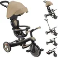 GLOBBER EXPLORER TRIKE 4in1 – Kinderwagen, Dreirad und Laufrad, 10/8,5 Zoll, TPR-Sitz, höhenverstellbar, hellbraun - Braun