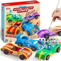 Holz Bastelset Kinder, 4 Rennwagen, Mal- und Aufkleber-Set, kreativ