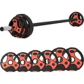 SPORTNOW Langhantel Set 20 kg, Verstellbares Hantelset mit rutschfestem Griff, inkl. 6 Hantelscheiben, 2 x 5kg, 2 x 2,5kg, 2 x 1,25kg - Schwarz