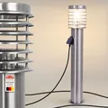 max K O M F O R T Wegeleuchte mit Steckdose E27 80 cm Edelstahl Glas Gartenlampen für draußen strom IP44 Gartenlampe Wegbeleuchtung Gartenleuchte 252D-800SN-SD