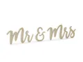 partydeco Deko-Schriftzug, Tischaufsteller Mr & Mrs Holzbuchstaben Deko 50x10cm weiß gold 3tlg