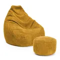 Lumaland Relax Set Cord – Sitzsack Giant + Pouf | Besser als Sofa, Sessel & Co. | XXL Bean Bag + Sitzpouf Hocker mit Füllung (EPS Perlen) für Indoor | Bodensofa für Wohnzimmer, Schlafzimmer & Gaming