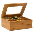 Relaxdays Teebox Bambus lackiert 6 und 8 Fächer Hellbraun