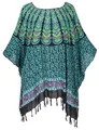 GURU SHOP Kaftan, Ibiza-Style Tunika, Boho Bluse, Damen Maxibluse, Strandtunika - Schwarz/Petrol