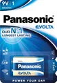 Panasonic EVOLTA 9-Volt-Alkalibatterie, LR61, 1er Pack, 9V, Premium-Batterie mit