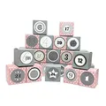 Frau WUNDERVoll® DIY Adventskalender Vorfreude zum Befüllen, Faltschachteln 12x rosa weiße Sterne,12x grau 7x7x7cm (gefaltet), XL Ziffern grau/Weihnachten, Würfelbox, Faltverpackung, Schachteln