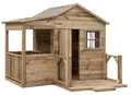 Belladoor Braun Grün Spielhaus Laura Kesseldruckimprägniert Kiefer Holz Garten Spielhaus für Kinder, Robustes Wetterfestes Spielgerät mit Rutsche und Sandkasten, Spielturm mit Veranda