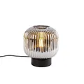 Qazqa Art Deco Tischleuchte mit Glas, Tischlampe - Karel - Schwarz mit Rauchglas, Rund, max. 25W, Geeignet für LED, 22cm, Ideal als Wohnzimmerlampe und Schlafzimmerlampe