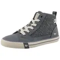 Mustang Shoes Winona Sneaker Schnürboots, High Top-Sneaker mit Blüten-Stickerei blau 37 EU