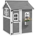 Outsunny Spielhaus Kinderspielhaus aus Holz Outdoor mit Tür, Fenster und Pflanzkasten, Kinderhaus für Kinder 3-8 Jahre
