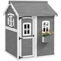 Spielhaus für Kinder, Indoor- und Outdoor-Haus mit Tür, Fenstern, Grau