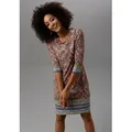 Jerseykleid ANISTON SELECTED, Damen, Gr. 40, N-Gr, bunt (bunt, gemustert), Jersey, Obermaterial: 95% Polyester, 5% Elasthan, gemustert, Paisley, casual, lässig geschnitten knieumspielend, Rundhals, 3/4-Ärmel, Kleider, mit farbenfrohem Muster, Topseller