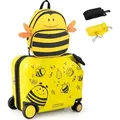 COSTWAY 2tlg Kinderkoffer + Rucksack, Kindertrolley mit Rollen und wasserdichter Hartschale, Kindergepäck, Rollkoffer mit Rucksack für Kleinkinde... - Gelb