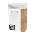 FACKELMANN Milano Gäste-WC Set 2 Teile – Waschtischunterschrank in Weiß mit Holz Braun mit Waschbecken aus Keramik – SBC Waschbeckenunterschrank schmal – Tür Links – Hahnloch rechts – 45 cm breit