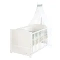 roba Babybett 70x140 cm Woodland Buddies – Umbaubares Kinderbett mit Zubehör – Inkl. Matratze, Himmel & Bettwäsche-Set 100x135 cm – Weiß/Grün – Für Babys & Kleinkinder