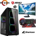 Gaming Komplett Set - Ryzen 5 5600G 6x4,4GHz - 8GB RAM - Radeon Graphics - Samsung Curved LCD LED Monitor - 4 in 1 Gaming Kit - RGB Echtglas Gehäuse