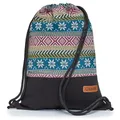 By Bers Leon großer Premium Turnbeutel mit Innentaschen Rucksack Tasche Damen Herren Teenager Gym Bag Draw String 45x34cm für Sport Reise Alltag Einkauf (TB_Boho_Schwarz_011)
