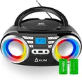 KLIM Boombox B3 Tragbarer CD Player + FM Radio, CD, MP3, Bluetooth, AUX, USB, RGB LED + Kabel- & kabelloser Betrieb mit wiederaufladbaren Akku + Verbesserte CD-Laserlinse + Digitaler EQ + Version